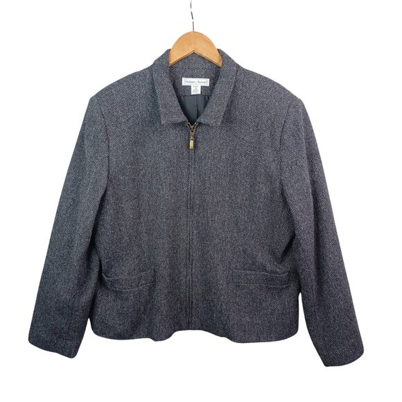 Vintage Stephanie Andrew's Women's Wool Jacket Size 16 Gray Herringbone Full Zip - Picture 1 of 11